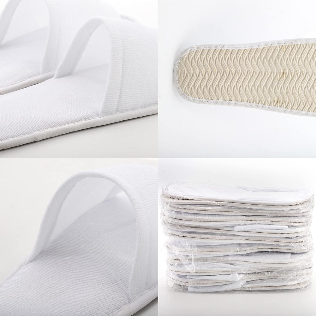 Frcctre 20 Pairs Disposable Slippers – Open Toe Fleece, Unisex, Non-Slip, Bulk White