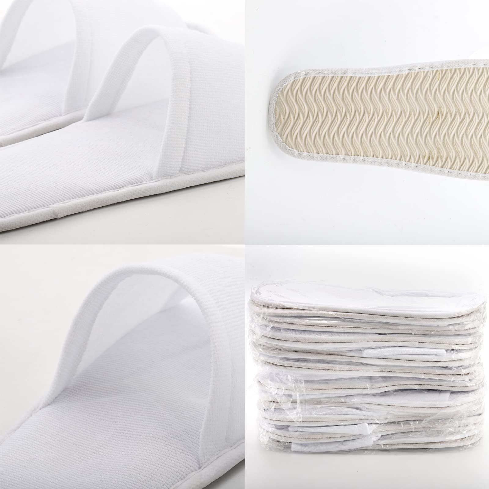 Frcctre 20 Pairs Disposable Slippers – Open Toe Fleece, Unisex, Non-Slip, Bulk White
