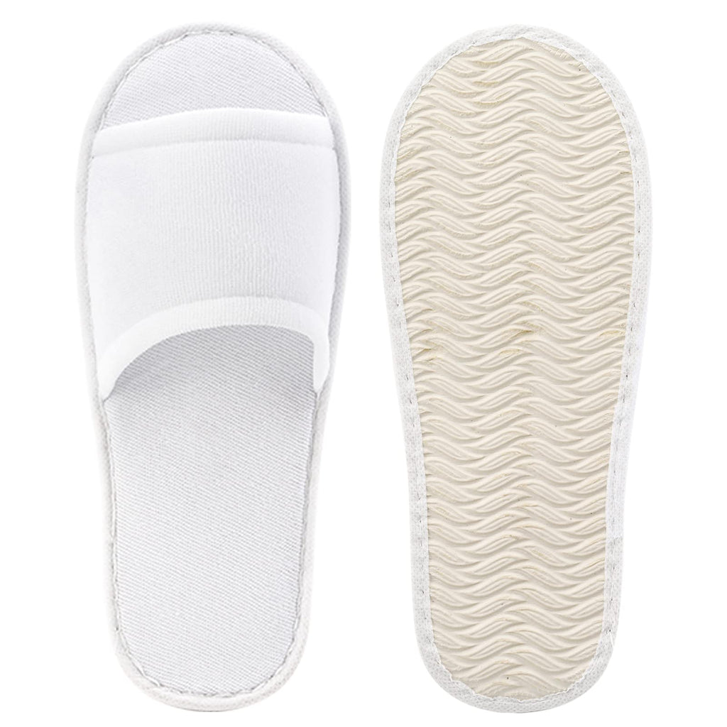 Frcctre 20 Pairs Disposable Slippers – Open Toe Fleece, Unisex, Non-Slip, Bulk White