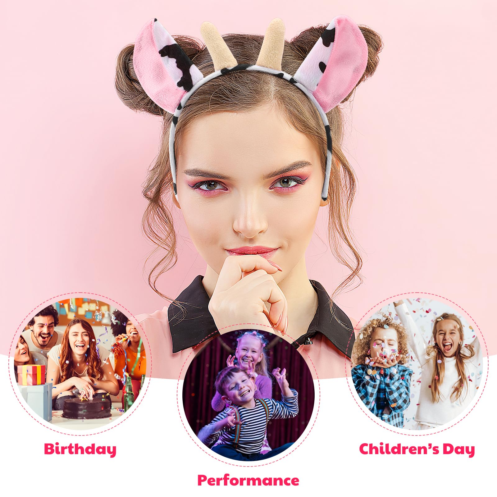 FRCOLOR 12 Pcs Plush Animal Headbands — Cow Ear Makeup Headbands for Women