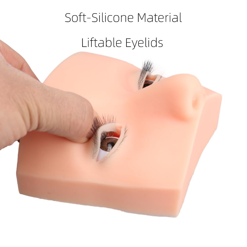 Free & Fun Lash Mannequin Head with Liftable Eyelids – 3D Silicone Lash Training Head (4 Upper + 1 Lower)