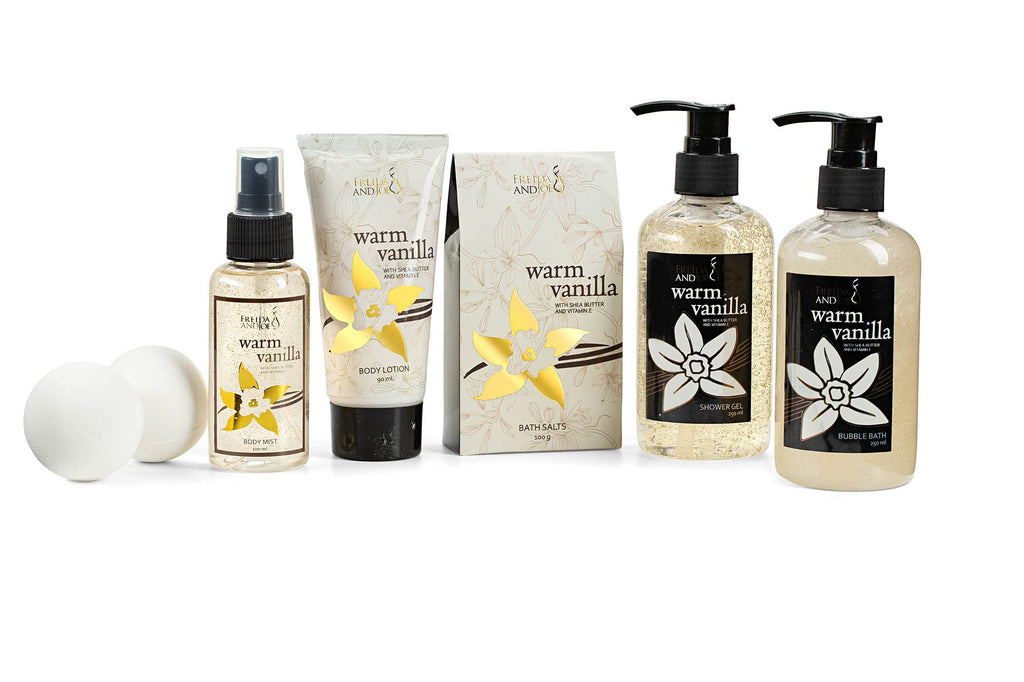 Freida and Joe Warm Vanilla Bath & Body Gift Basket – 8-Piece Spa Set