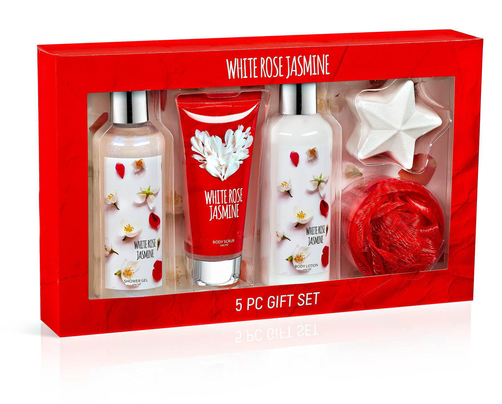 Freida & Joe Fragrance Bath & Body Collection Valentines Gift Box – Shower Gel, Lotion, Scrub, Bath Bomb & Sponge
