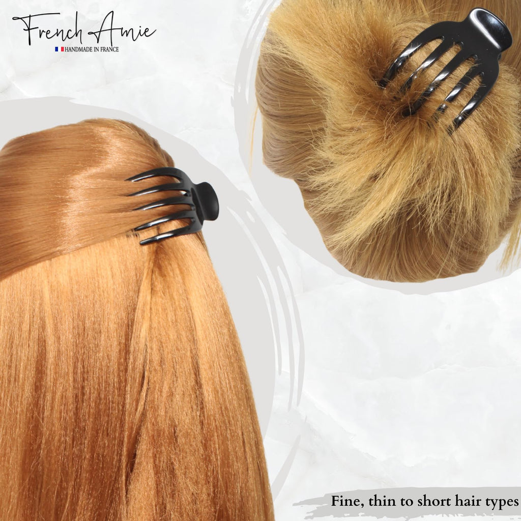 French Amie Bear Paw Black Small Hair Claw Clip – 2.75in Handmade Cellulose Acetate