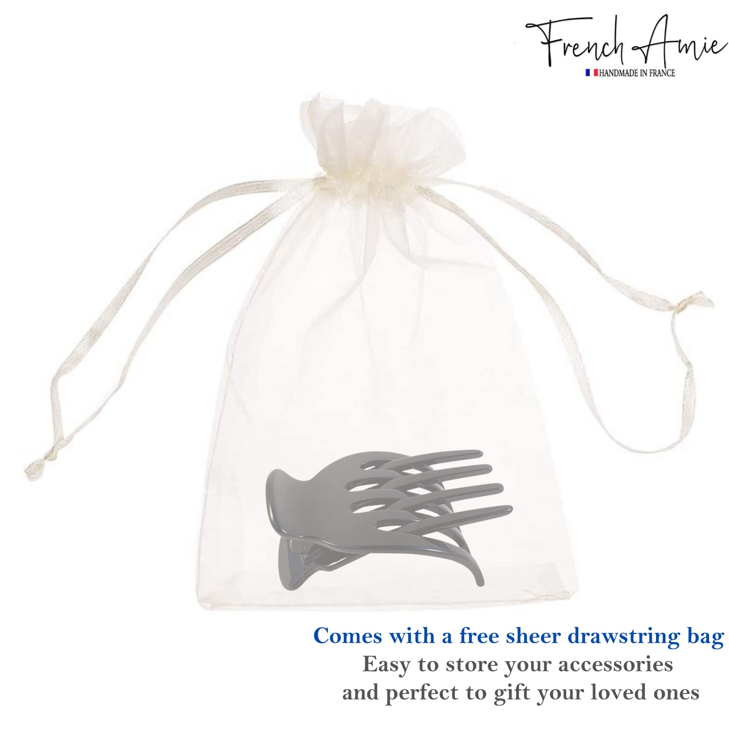 French Amie Bear Paw Black Small Hair Claw Clip – 2.75in Handmade Cellulose Acetate