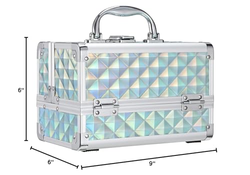 FRENESSA Makeup Case - Portable Locking Travel Cosmetic Box with Mirror, Blue