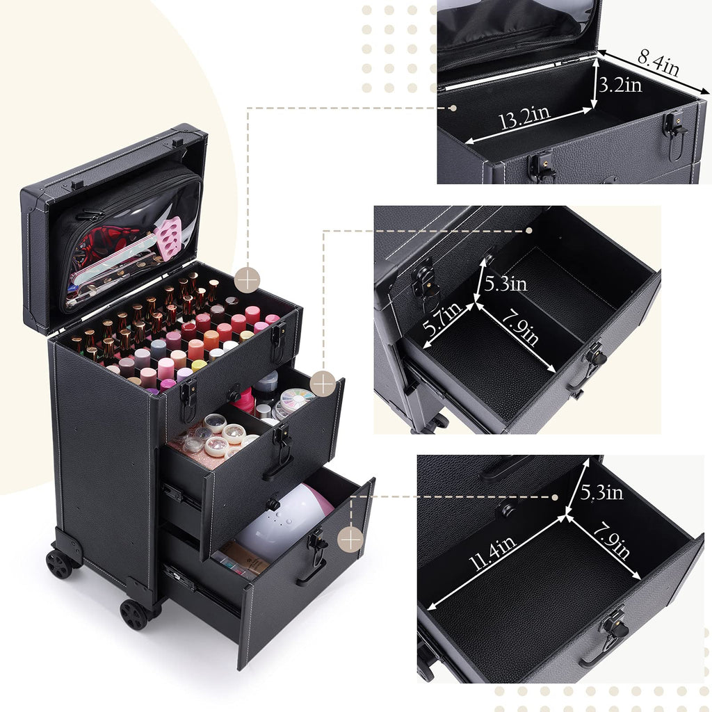 Frenessa Rolling Nail Case – Wheeled Vegan Leather Manicure Organizer for Pros
