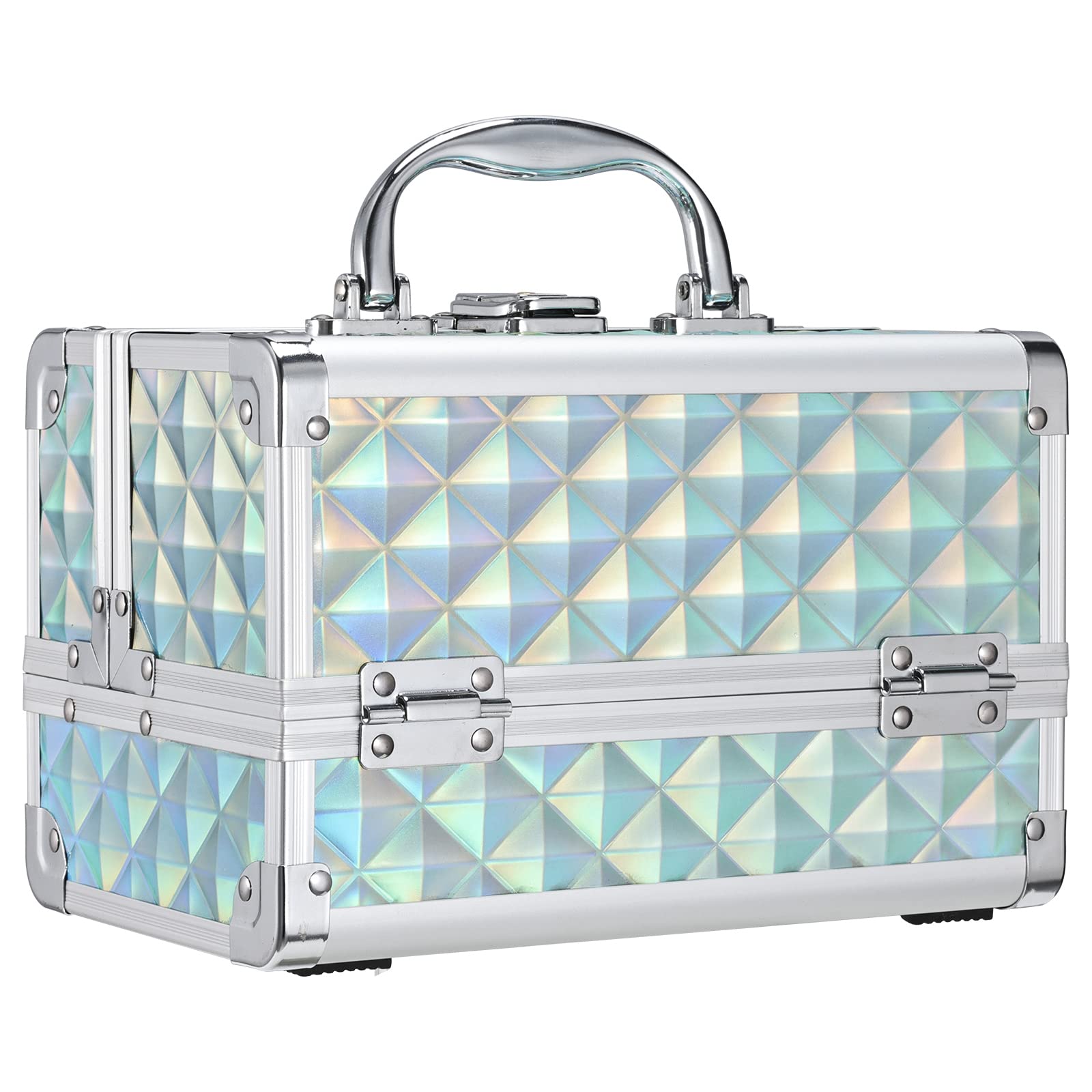 FRENESSA Makeup Case - Portable Locking Travel Cosmetic Box with Mirror, Blue