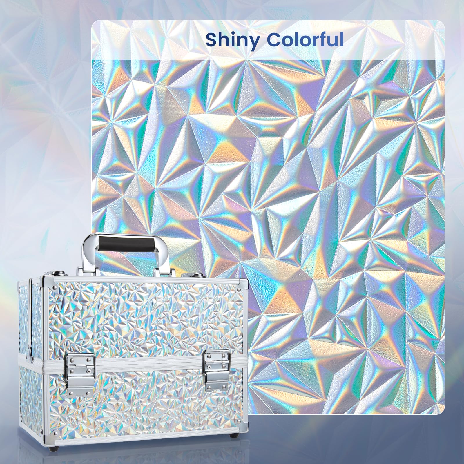 FRENESSA 11.8-Inch Makeup Case with 6-Tray Cantilever – Glitter Silver Travel Train Case