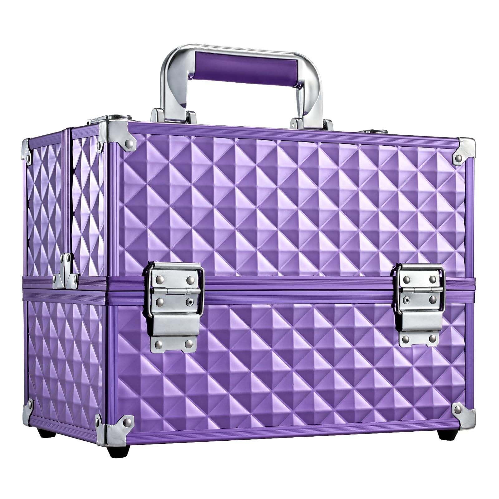 FRENESSA Makeup Train Case 12-Inch | Portable 6-Tier Cosmetic Organizer with Lockable Keys, Purple