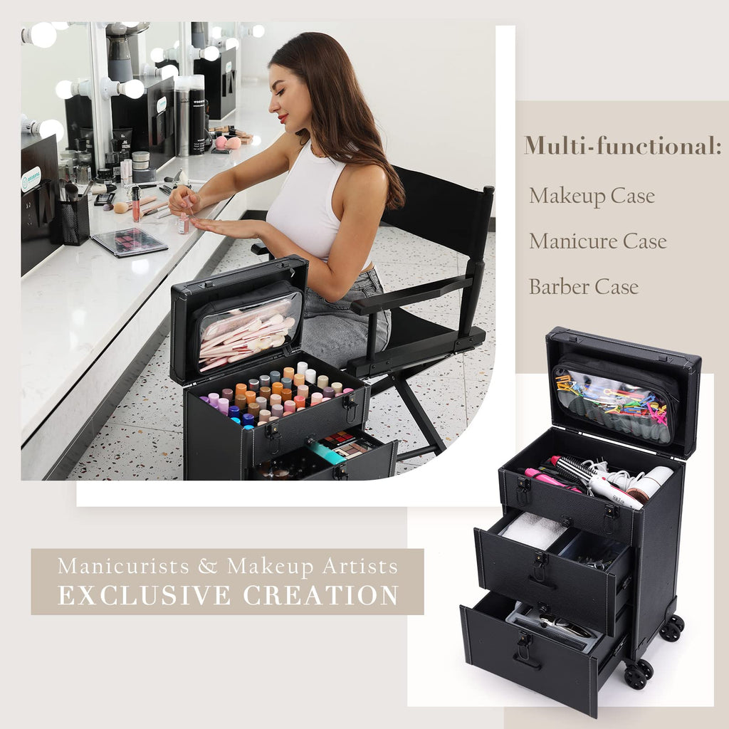 Frenessa Rolling Nail Case – Wheeled Vegan Leather Manicure Organizer for Pros