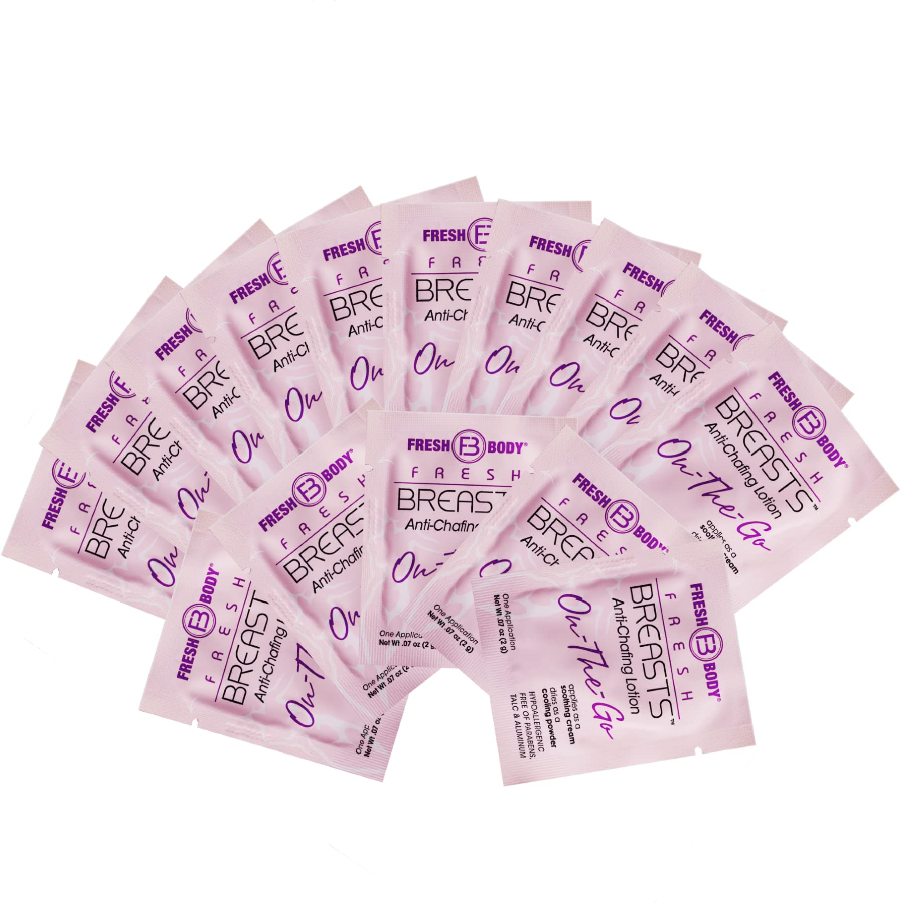 Fresh Body FB Breasts On-The-Go Anti-Chafing Lotion to Powder – Unscented 60-Pack Travel Size
