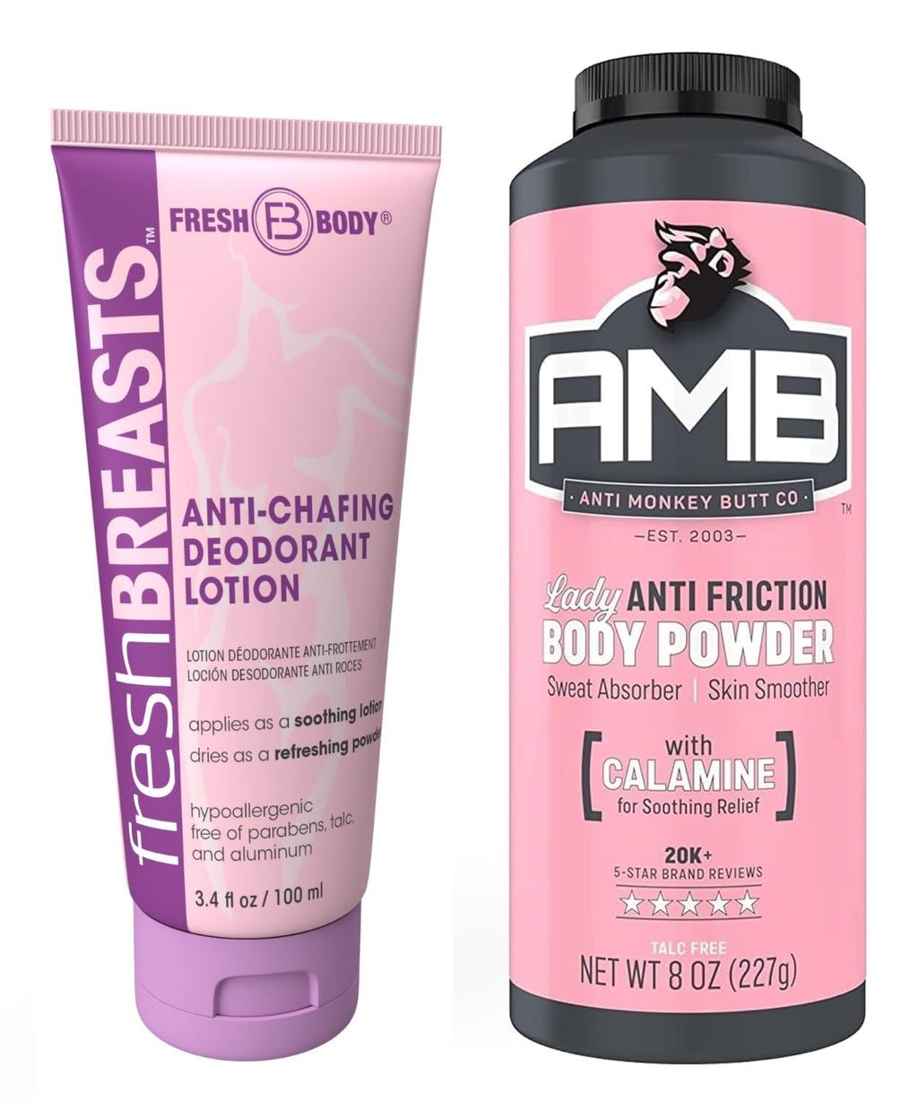 Fresh Body FB Ladies No Sweat Bundle - Fresh Breasts Lotion 3.4 oz + Lady Anti-Monkey Butt Powder 8 oz