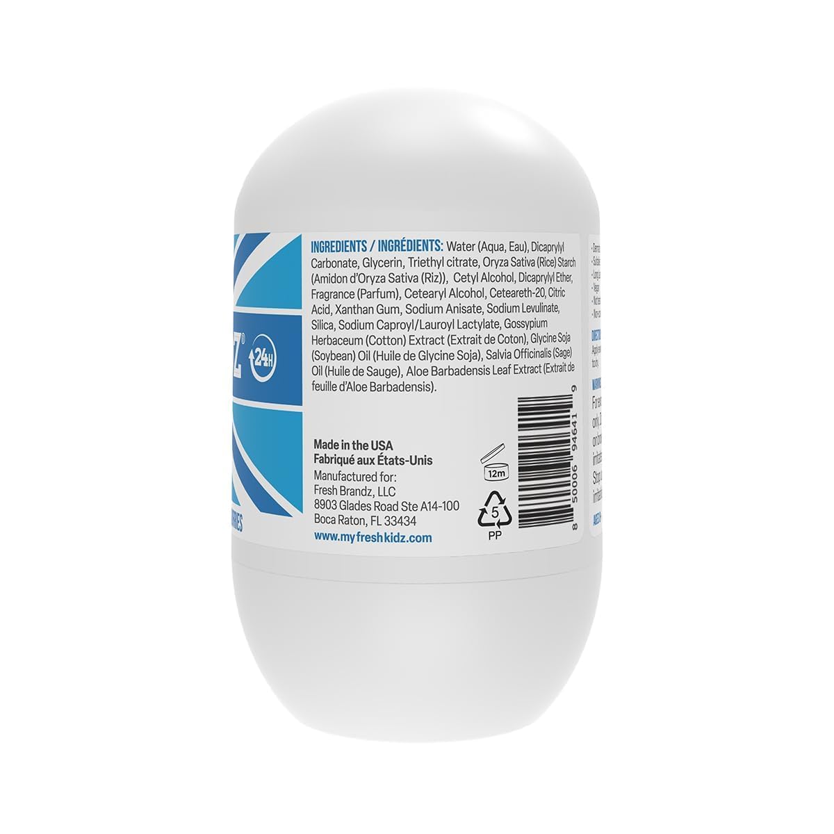 Fresh Kidz Roll-On Deodorant for Kids & Teens – Aluminum- & Baking Soda-Free, 1.86 fl oz, Blue (3-Pack)