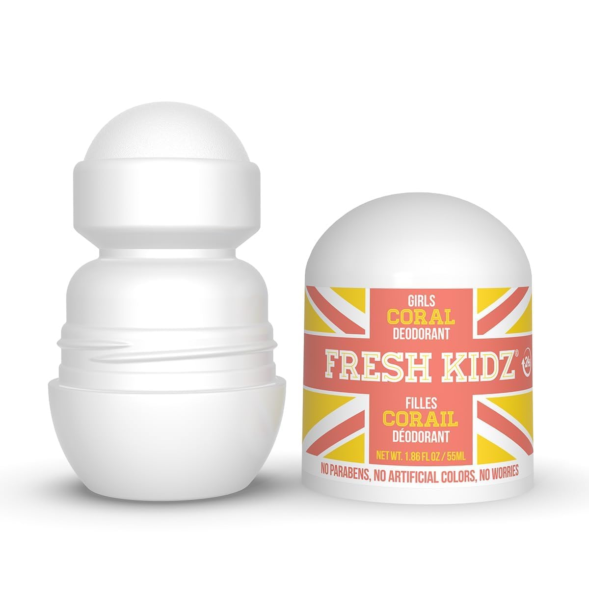 Fresh Kidz Roll On Deodorant – Coral, Aluminum- and Baking Soda-Free for Kids & Teens (3 Pack, 1.86 fl oz) - 24 Hour Protection