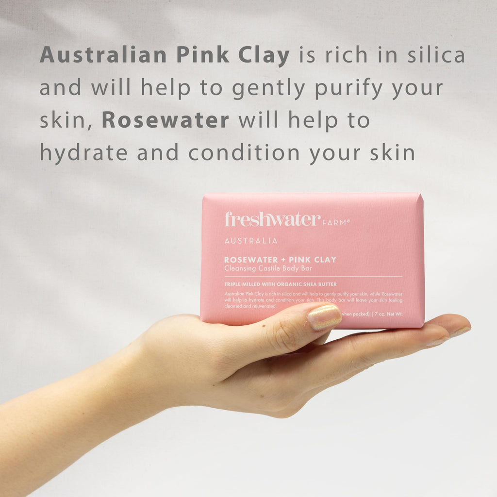 Freshwater Farm Australia Castile Bar Soap – Rosewater + Pink Clay | Triple-Milled, Australian Made