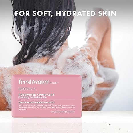 Freshwater Farm Australia Castile Bar Soap – Rosewater + Pink Clay | Triple-Milled, Australian Made