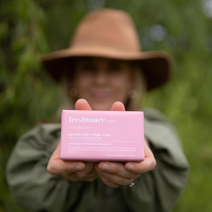Freshwater Farm Australia Castile Bar Soap – Rosewater + Pink Clay | Triple-Milled, Australian Made