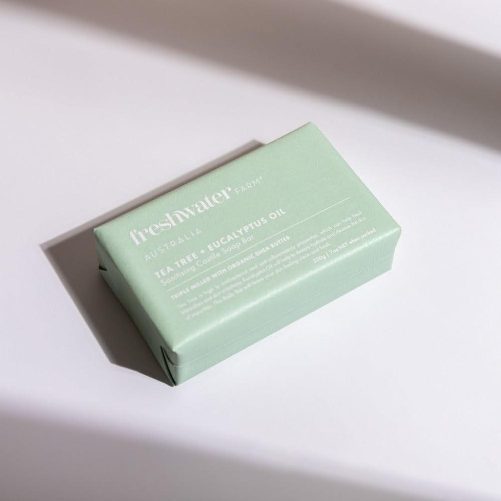 Freshwater Farm Australia Tea Tree + Eucalyptus Soap Bar (7oz x 8 Pack) – Natural Castile Soap for Sensitive Skin