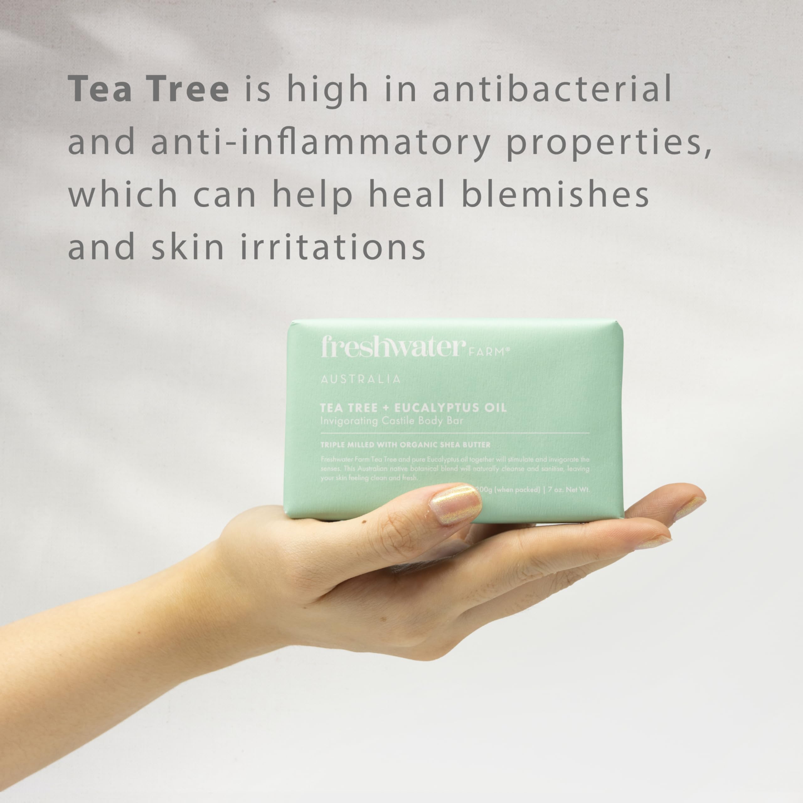Freshwater Farm Australia Tea Tree + Eucalyptus Soap Bar (7oz x 8 Pack) – Natural Castile Soap for Sensitive Skin