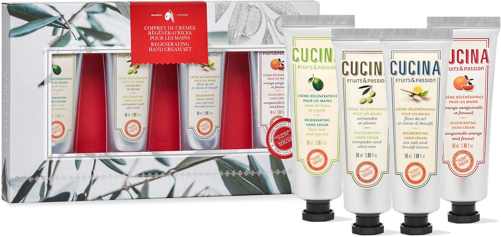 Fruits & Passion Cucina Regenerating Hand Cream Gift Set – Olive Oil, Travel-Size (Pack of 4)