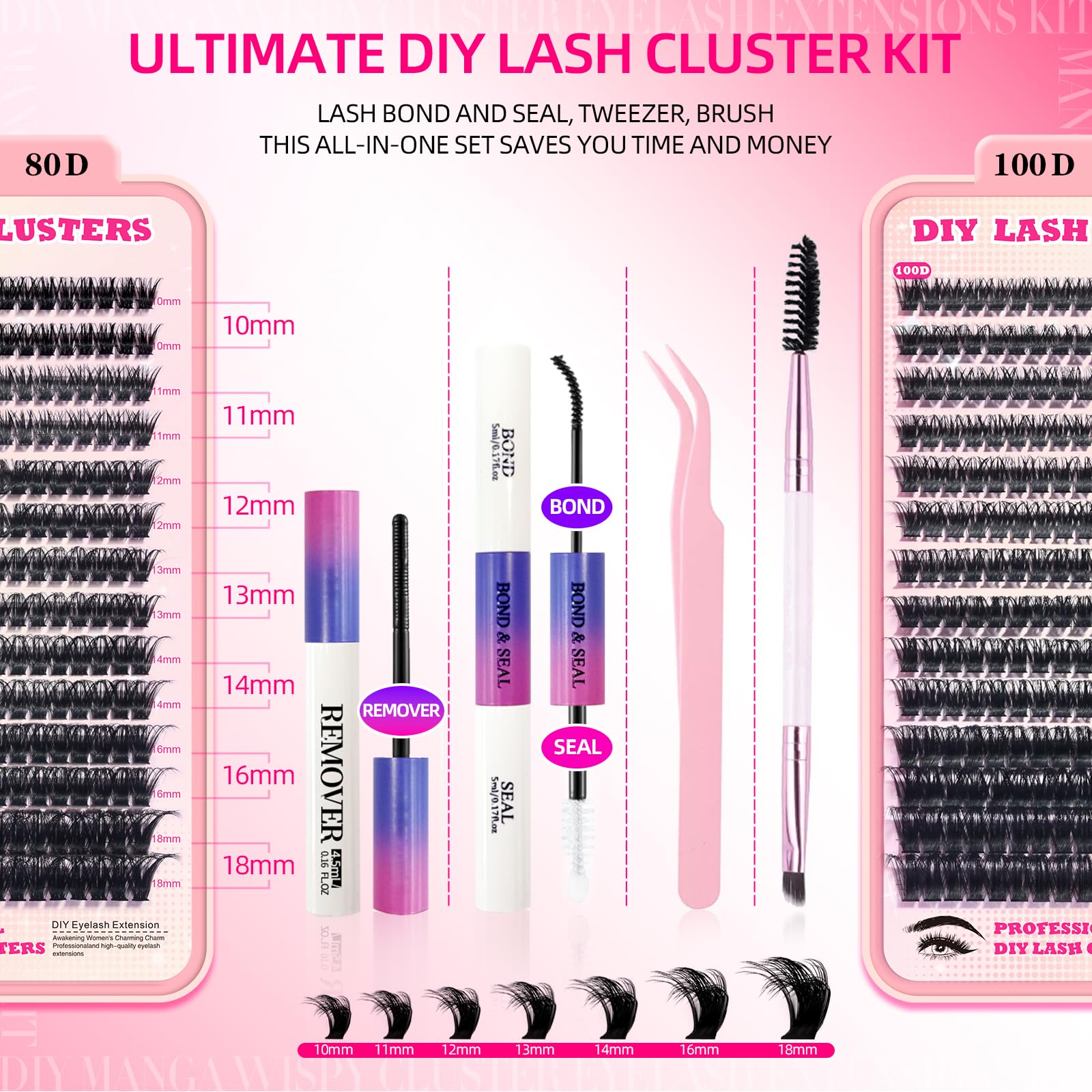FTBZCF Lash Clusters Kit – DIY Home Extensions, 392pcs 150D 10–18mm Natural Fluffy Lashes