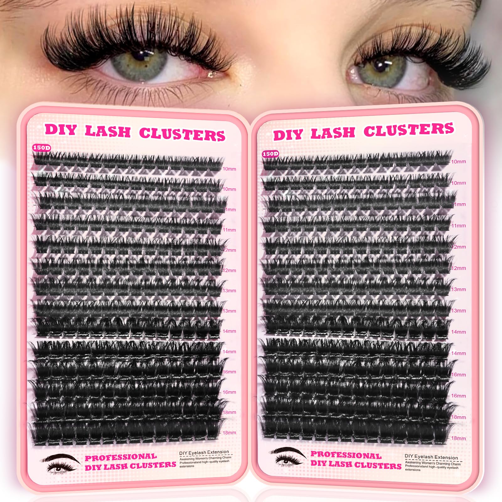 FTBZCF Lash Clusters – 392pcs DIY Kit, 150D Natural Fluffy D Curl Lashes (10–18mm)