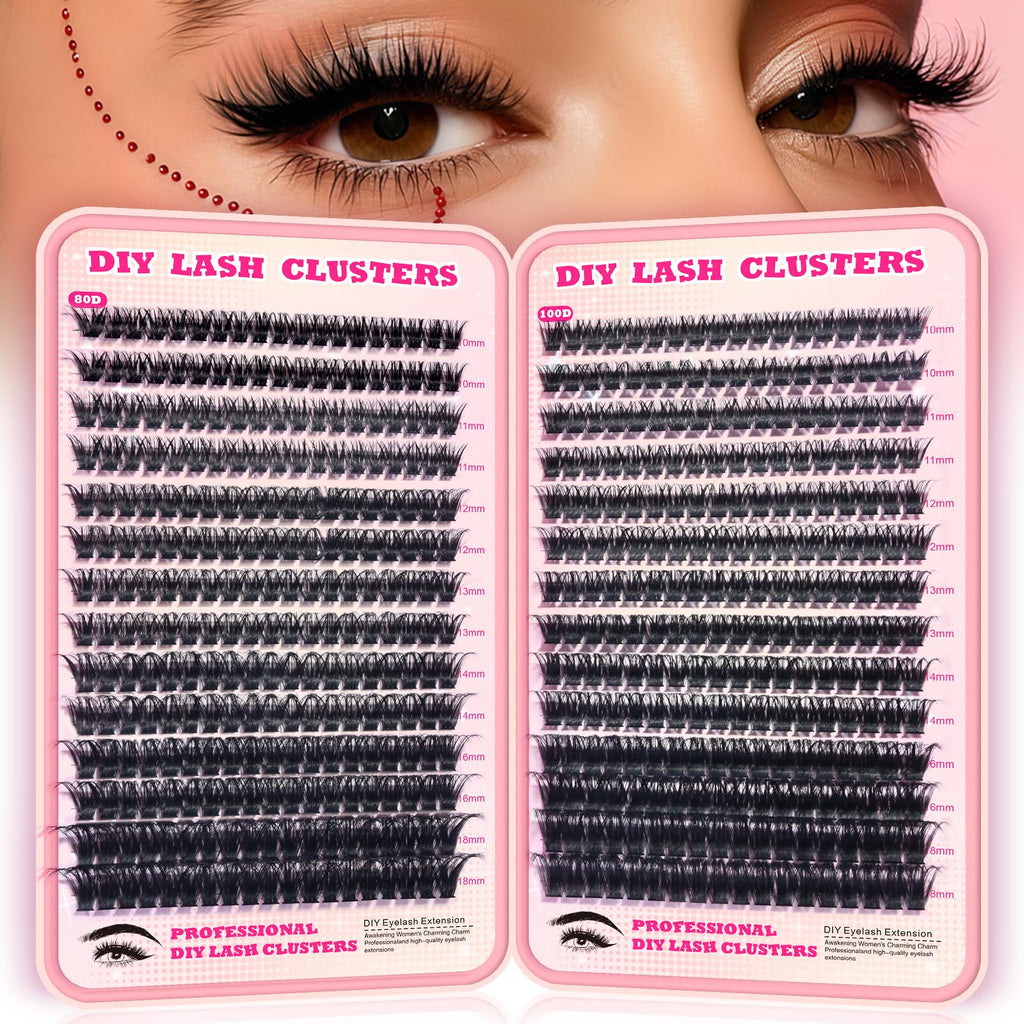 FTBZCF Lash Clusters Kit — 518pcs, 80D & 100D Natural Fluffy D Curl, 10–18mm, DIY Manga Wispy