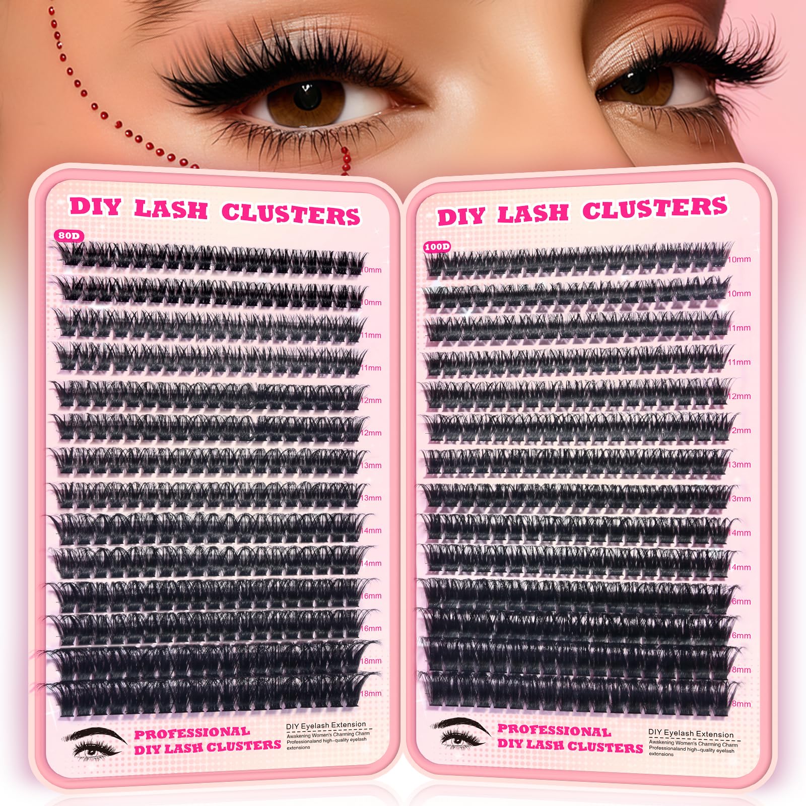 FTBZCF Lash Clusters Kit — 518pcs, 80D & 100D Natural Fluffy D Curl, 10–18mm, DIY Manga Wispy