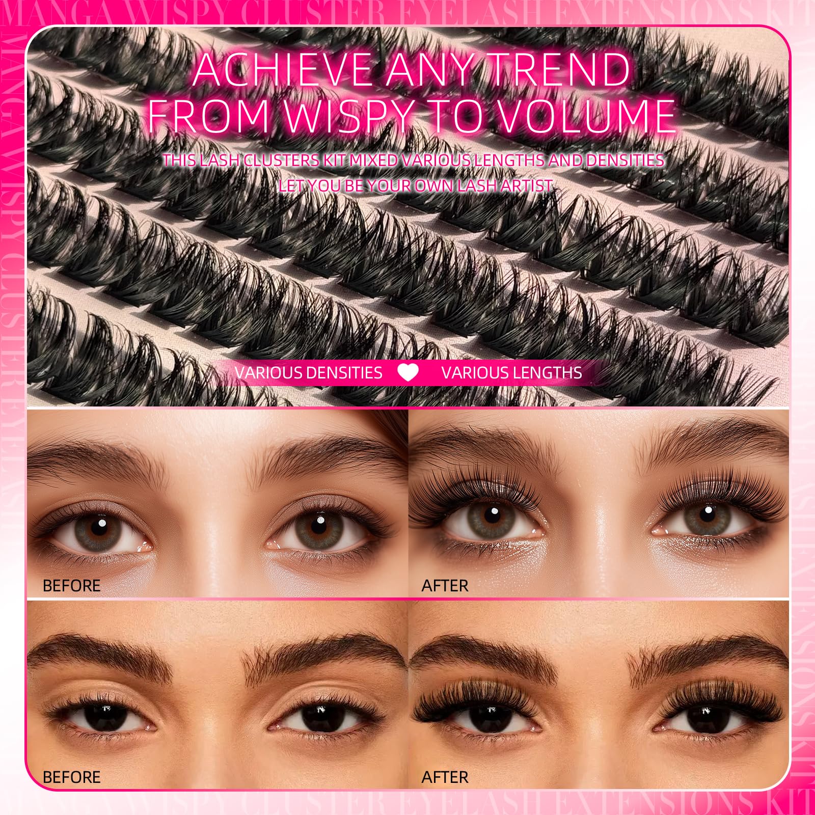 FTBZCF Lash Clusters Kit – DIY Home Extensions, 392pcs 150D 10–18mm Natural Fluffy Lashes