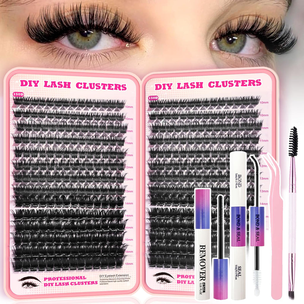 FTBZCF Lash Clusters Kit – DIY Home Extensions, 392pcs 150D 10–18mm Natural Fluffy Lashes
