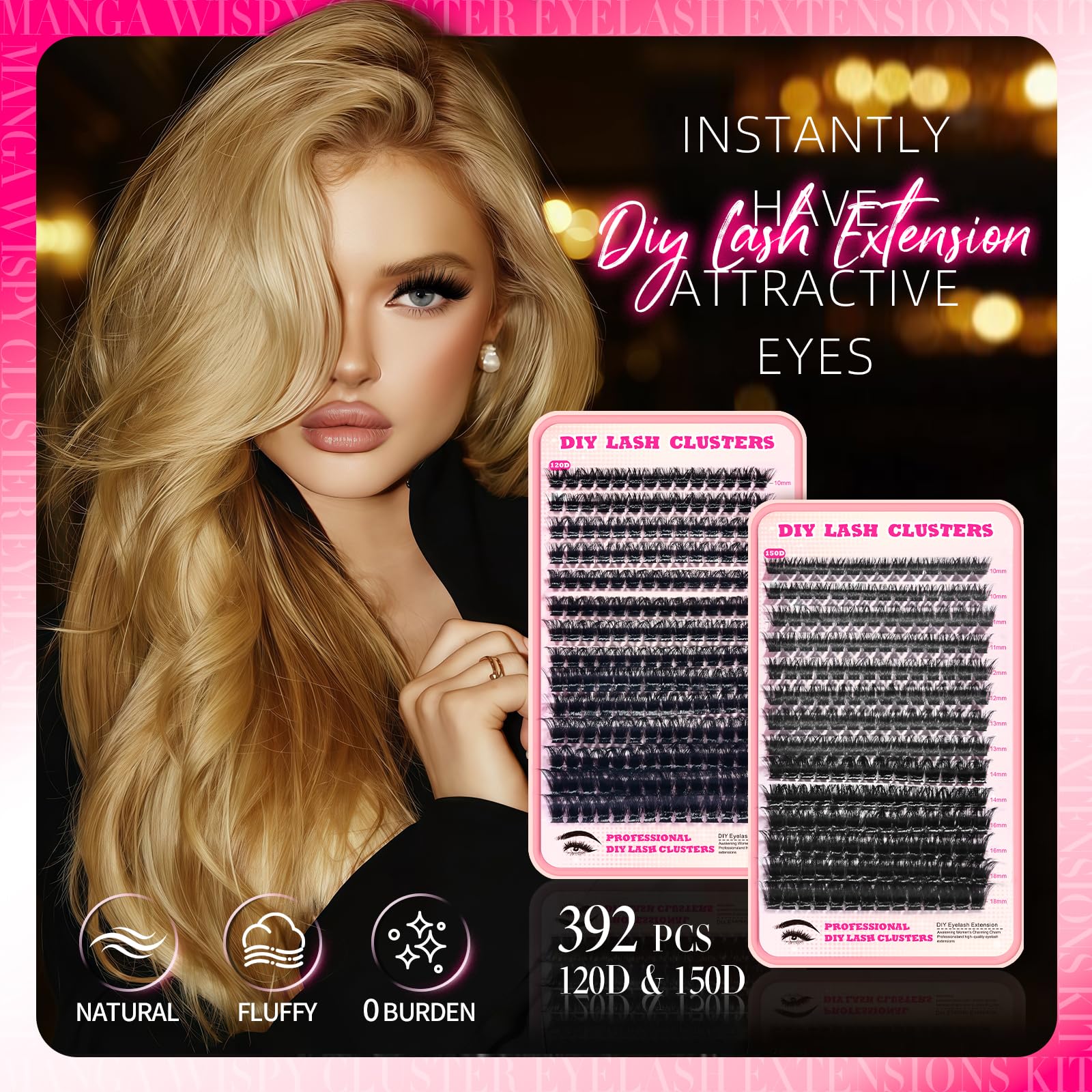 FTBZCF Lash Clusters 392pcs – 120D & 150D Natural Fluffy D Curl 10-18mm DIY Kit