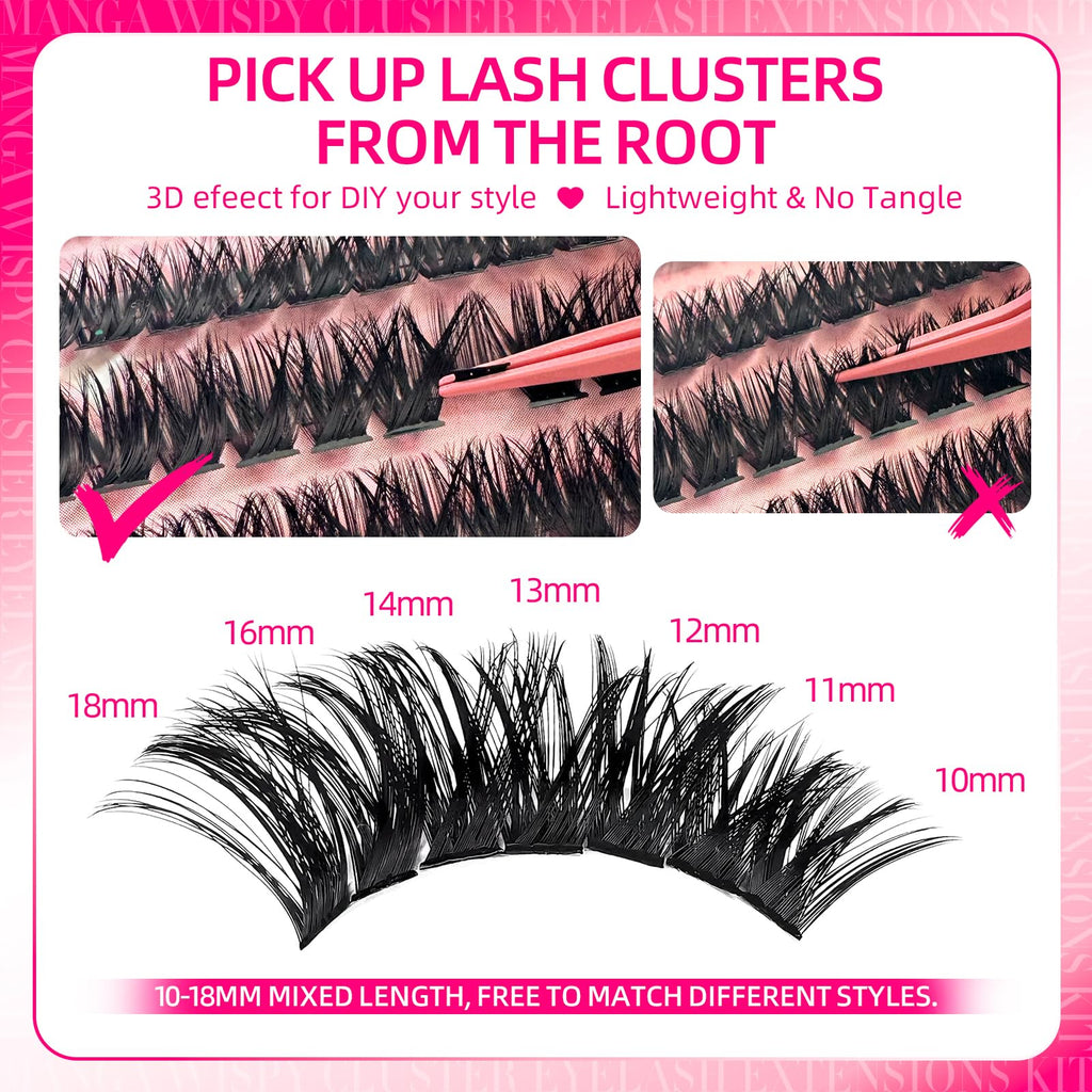 FTBZCF Lash Clusters Kit – 392pcs DIY Lashes 120D/150D, 10-18mm, Bond Seal, Tweezers & Remover