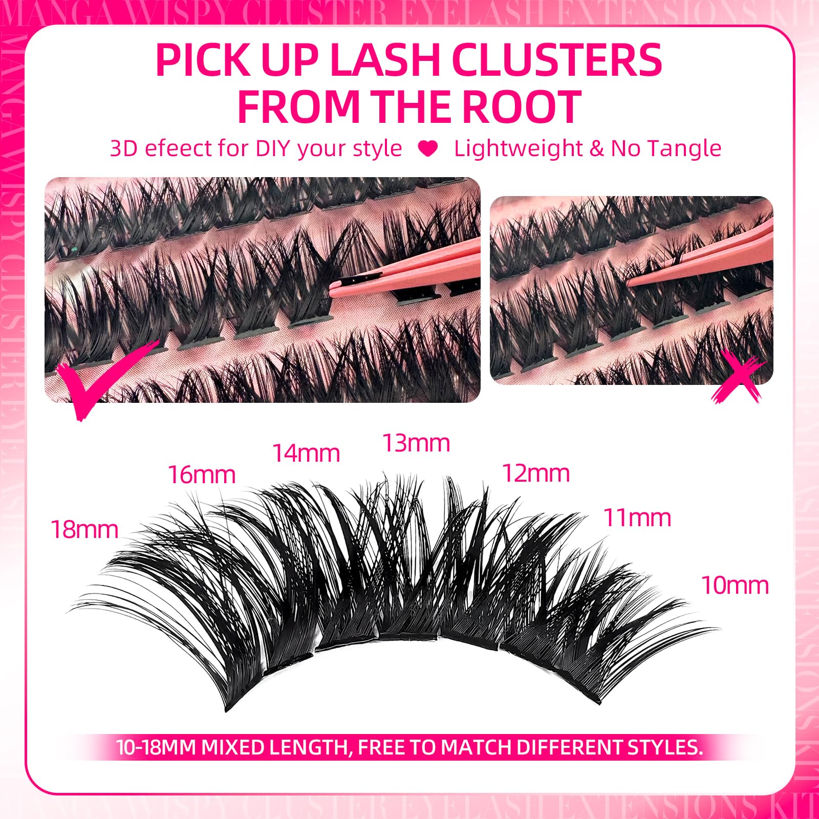 FTBZCF Lash Clusters Kit – 392pcs DIY Lashes 120D/150D, 10-18mm, Bond Seal, Tweezers & Remover