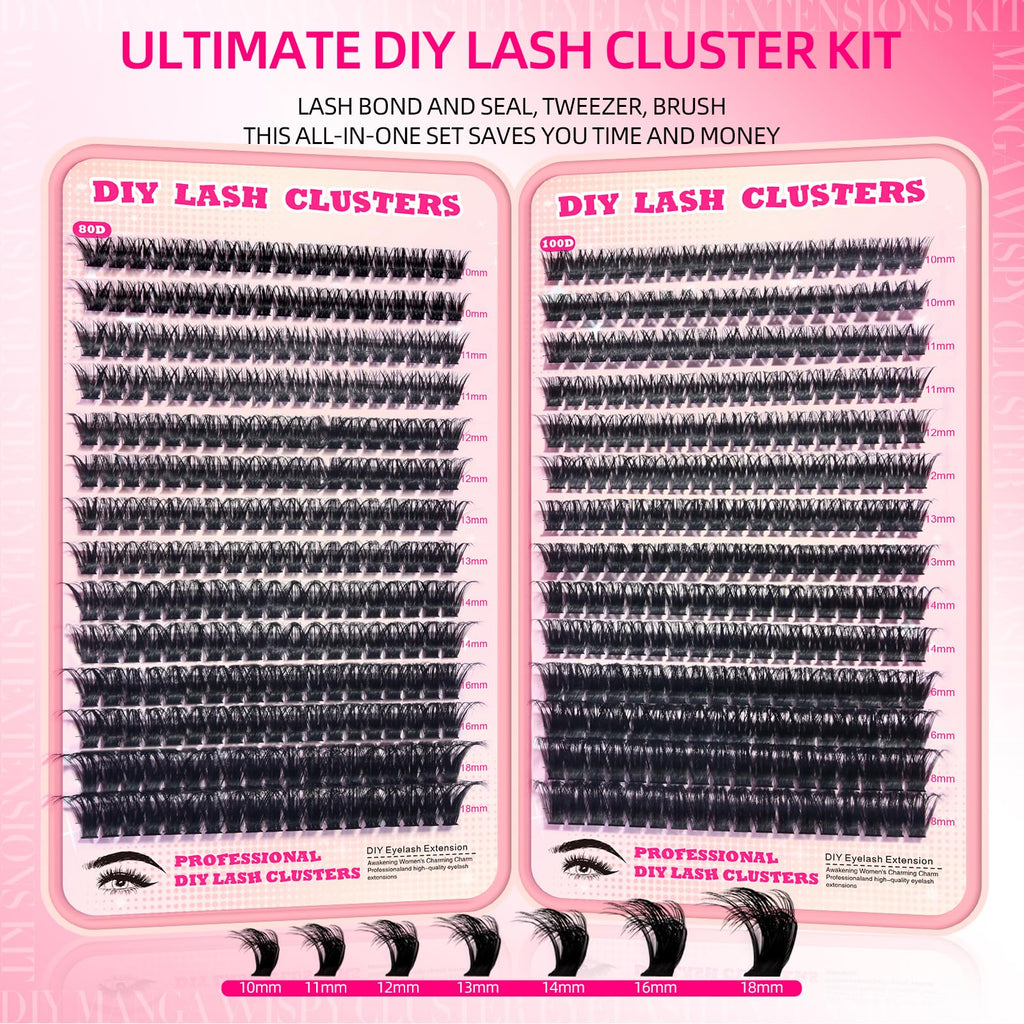 FTBZCF Lash Clusters – 392pcs DIY Kit, 150D Natural Fluffy D Curl Lashes (10–18mm)