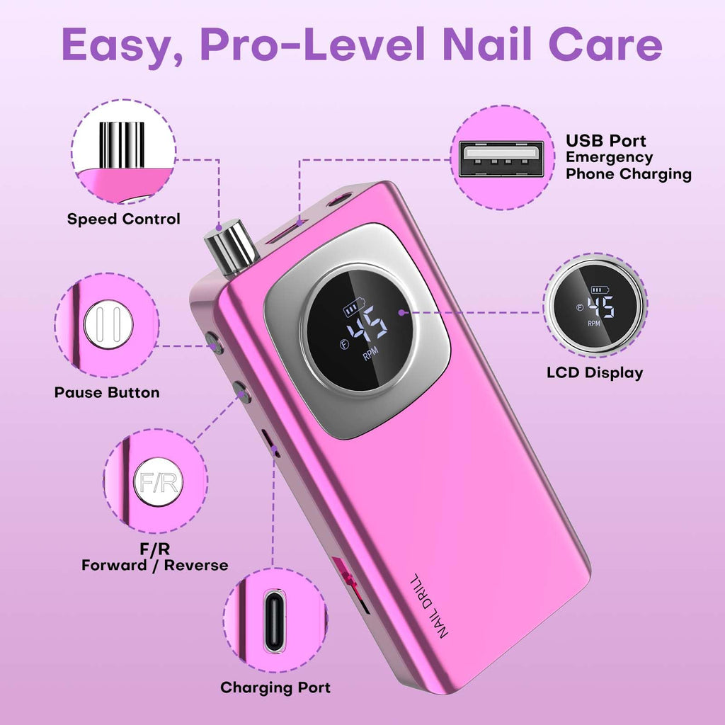 FTOYIN Electric Nail Drill Pro — Rechargeable Nail File for Acrylic & Gel