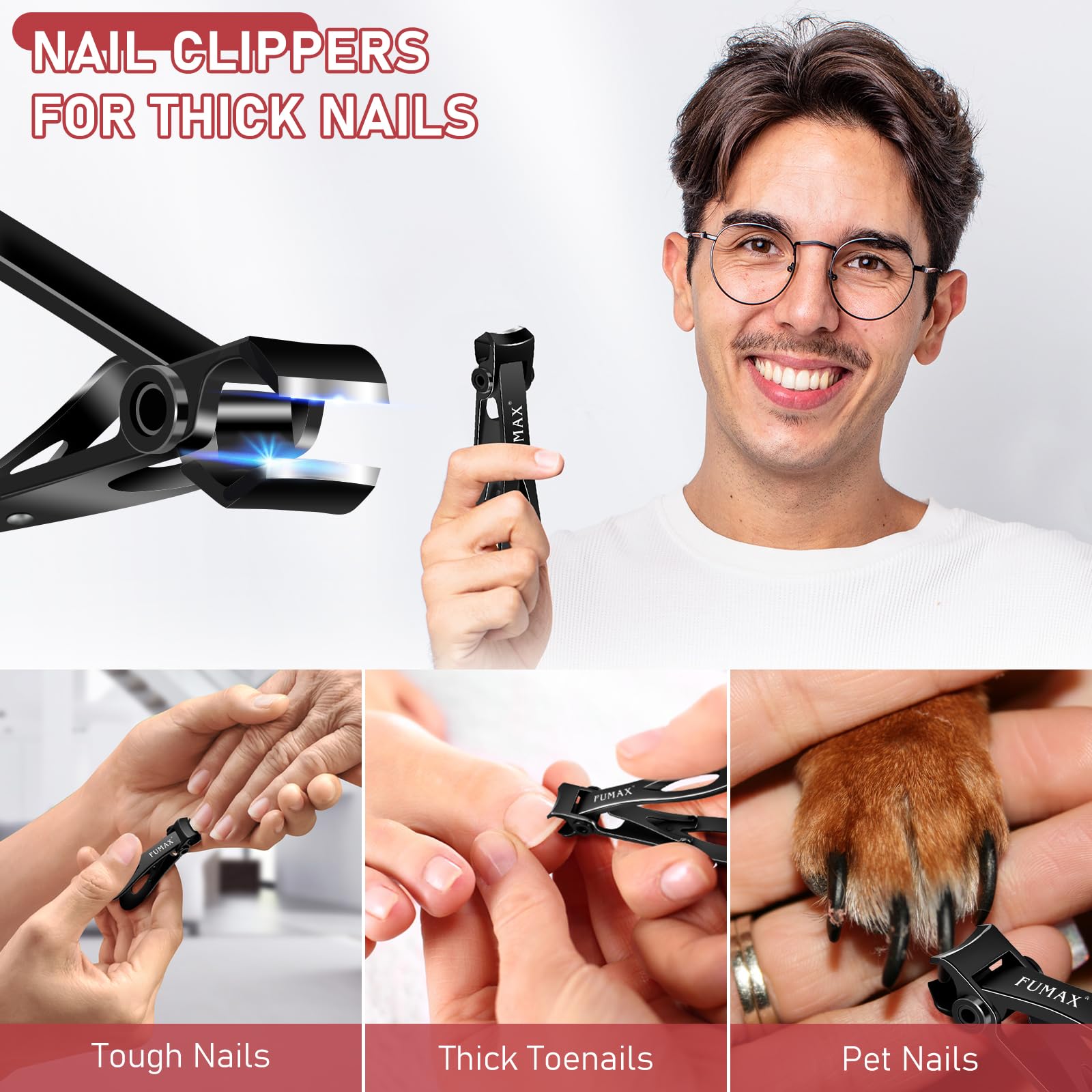 FUMAX Toenail Clippers for Thick Nails – Wide Jaw, Long Handle