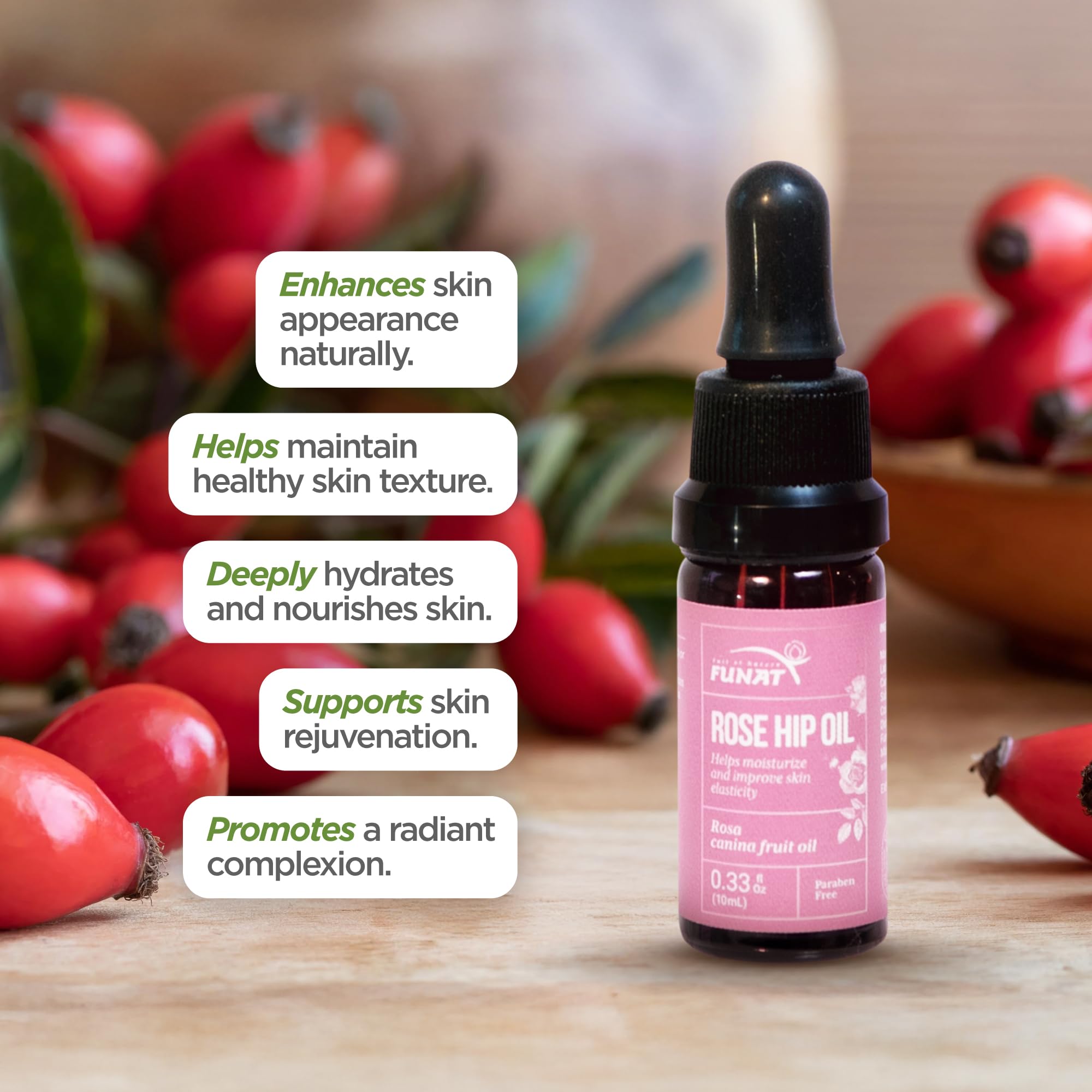 FULL OF NATURE FUNAT 100% Pure Rosehip Oil – Facial & Skin Moisturizer, 0.3 fl oz (Pack of 2)