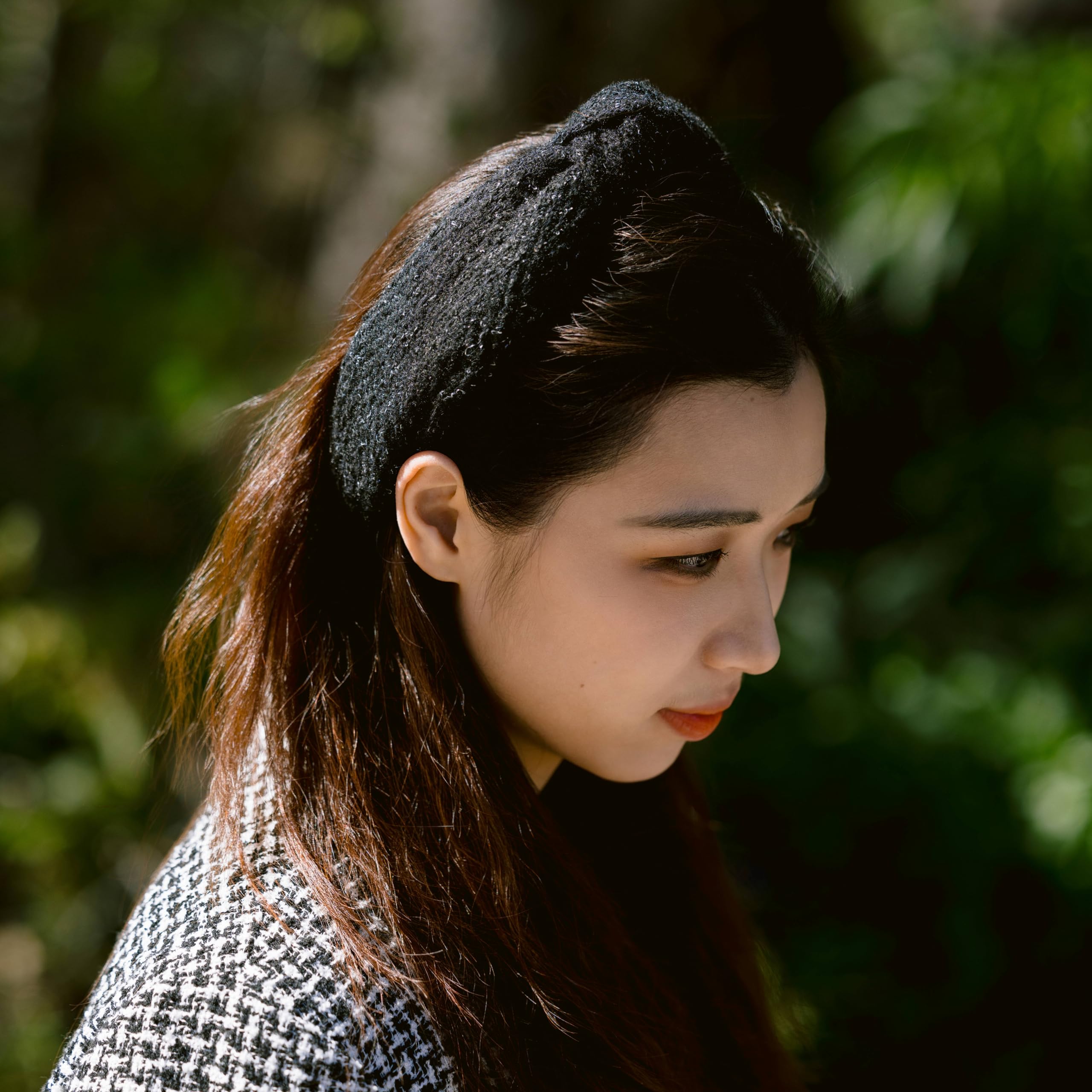FunCosta Knotted Headband for Women – Wide, Hand-Sewn, Black with Snow