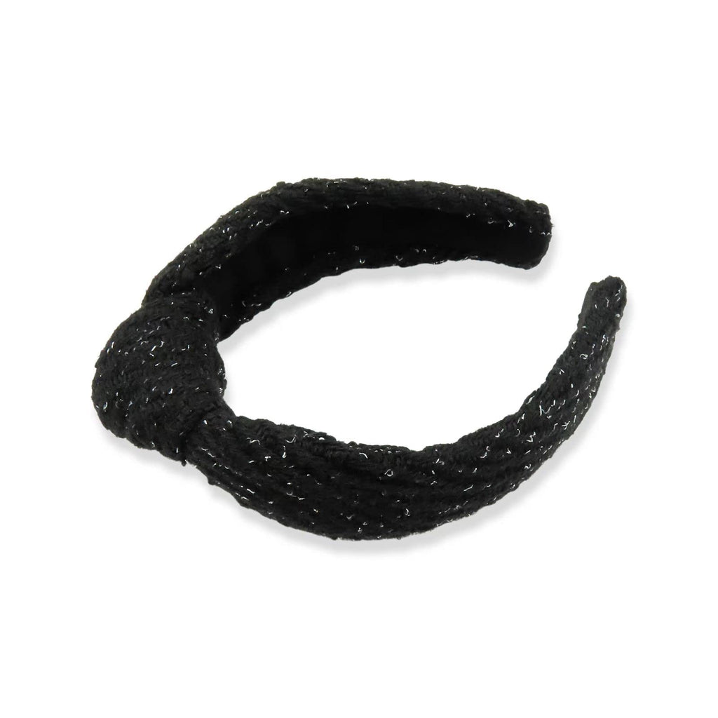 FunCosta Knotted Headband for Women – Wide, Hand-Sewn, Black with Snow