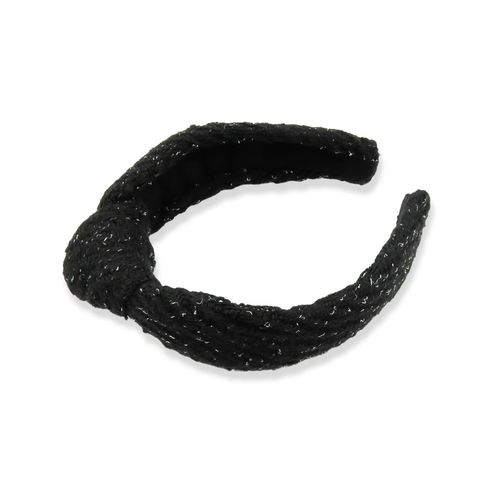 FunCosta Knotted Headband for Women – Wide, Hand-Sewn, Black with Snow