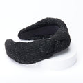 FunCosta Knotted Headband for Women – Wide, Hand-Sewn, Black with Snow