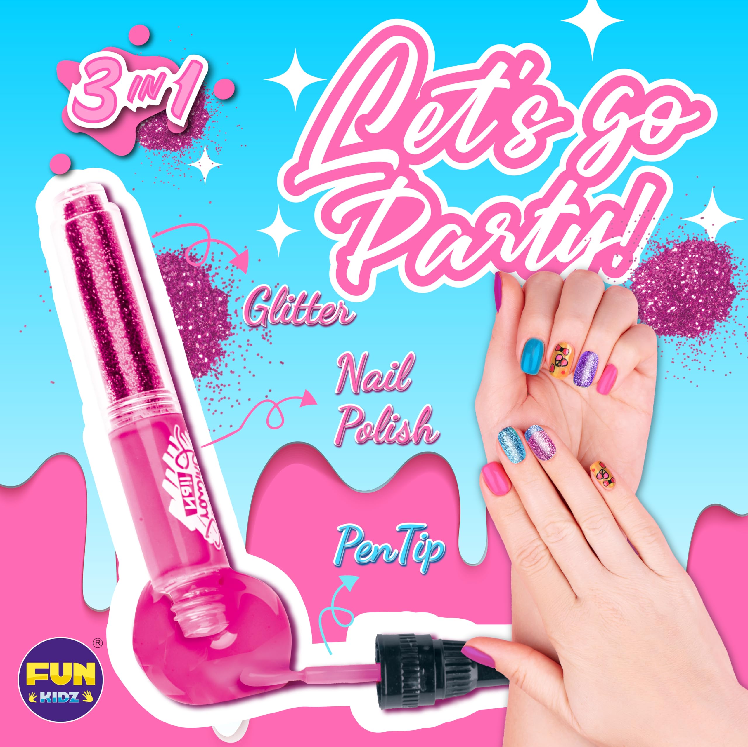FUN KIDZ Nail Polish Pens Kit – 3-in-1 Nail Art Studio for Girls 7-12