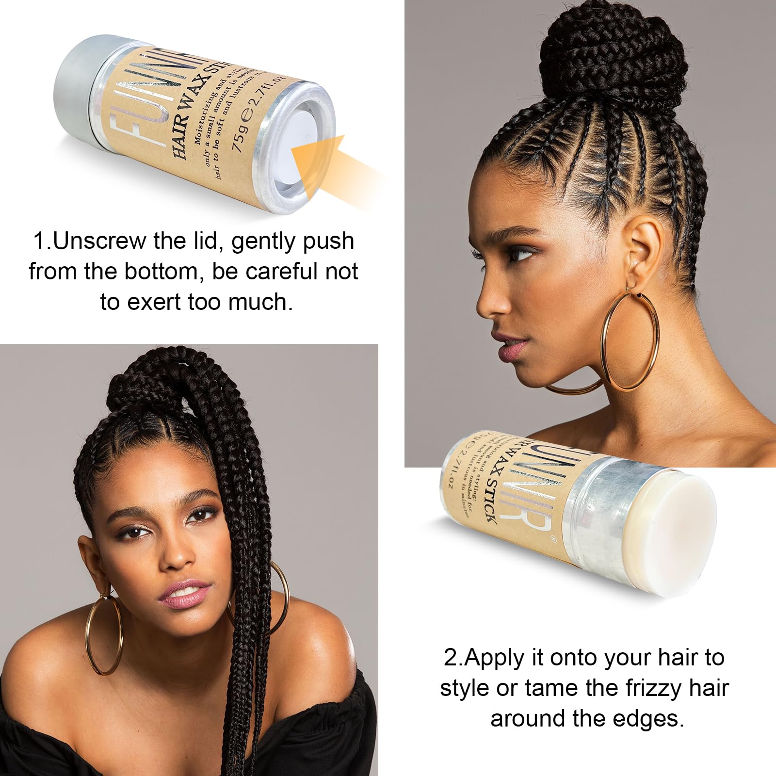 FUNNIR Hair Wax Stick — Edge Control, Frizz Tamer, Bun Maker | 3-Pack