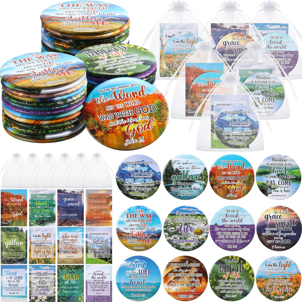 Funnymoom 48-Piece Bible Verse Compact Mirrors Gift Set for Women – Cards & Organza Bags