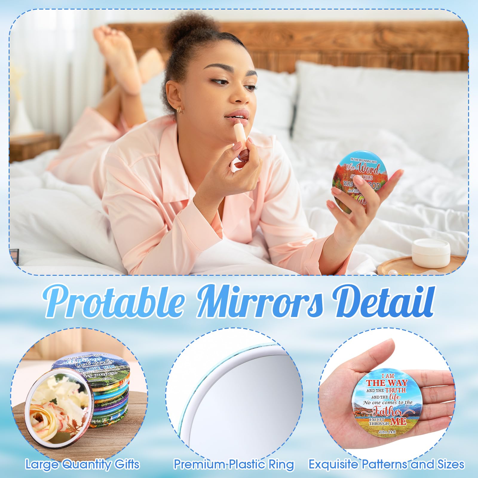 Funnymoom 48-Piece Bible Verse Compact Mirrors Gift Set for Women – Cards & Organza Bags