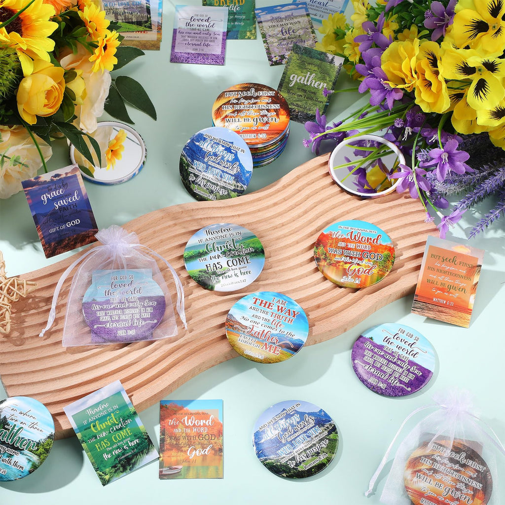 Funnymoom 48-Piece Bible Verse Compact Mirrors Gift Set for Women – Cards & Organza Bags