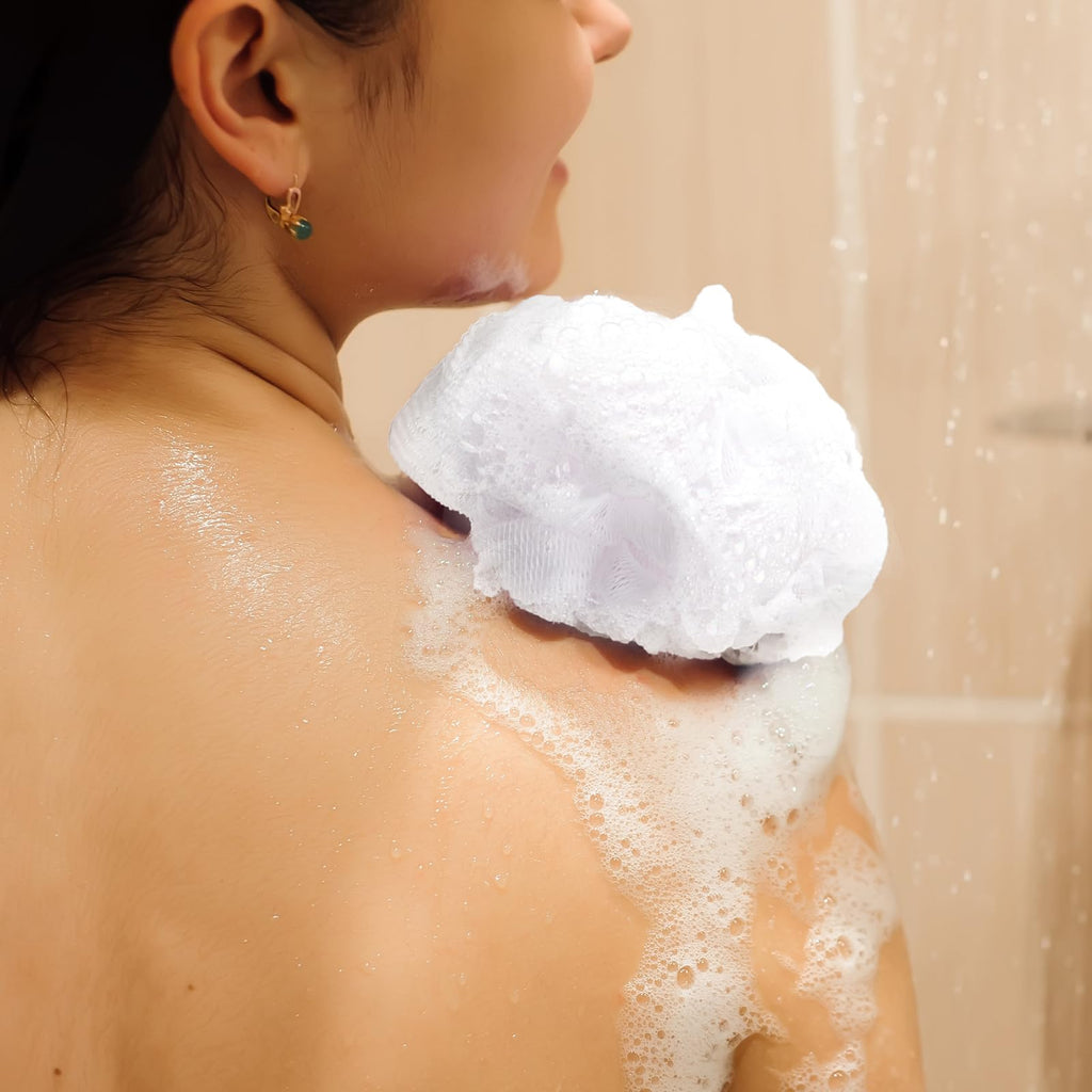 Funnymoom 12 Pcs Travel Size Loofah with Case – Portable White Bath Sponges (25g Each)