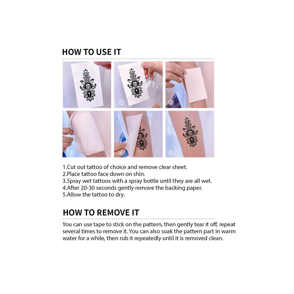 FUNTATTOO 10 Sheets Black Henna Tattoo Kit – Waterproof Temporary Stickers for Weddings, Parties, Festivals