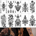 FUNTATTOO 10 Sheets Black Henna Tattoo Kit – Waterproof Temporary Stickers for Weddings, Parties, Festivals